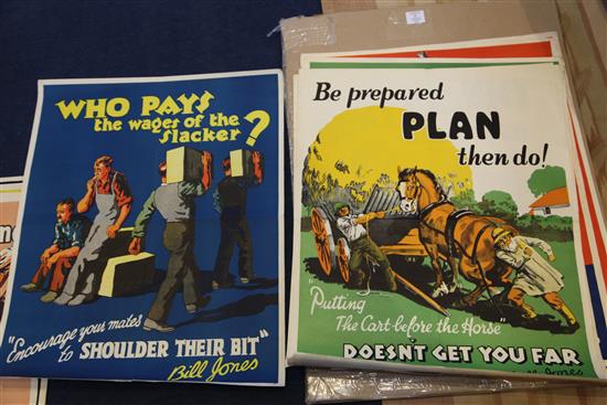 A collection of ten 1920s Bill Jones coloured lithograph motivational posters, each 28 x 22in.